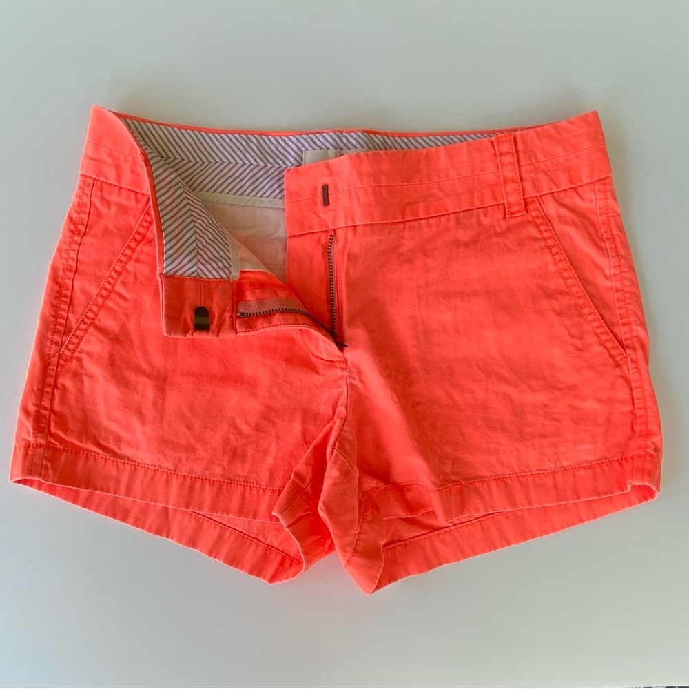 J. Crew Mid-Rise Broken-In Chino Shorts, Cotton Chino Shorts, Bright Orange Sz 2 - Picture 3 of 6